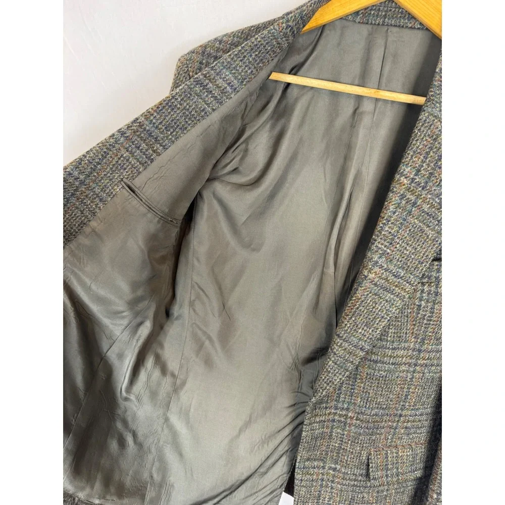 Harris Tweed Mens 40 Regular Glen Plaid Wool Blazer Jacket Green Brown Scotland